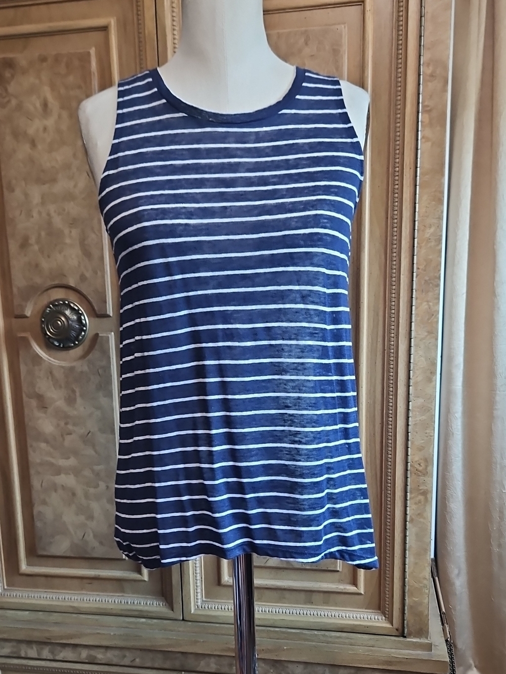 Whetherly Navy and White Striped Linen Tank NWT XS